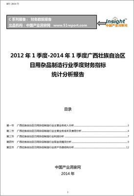 2012-2014年1季度广西壮族自治区日用杂品制造行业财务指标分析季报